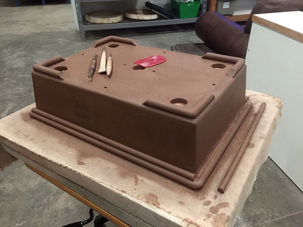 3 The handbuilding process of a 32-inch slab-built bonsai container. Photo: Ron Lang.