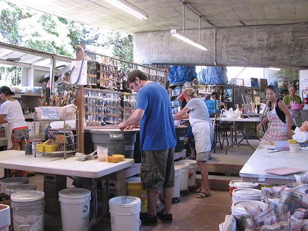 3 Glazing area, under the freeway on-ramp, with students from Rochelle Lum’s handbuilding class. 