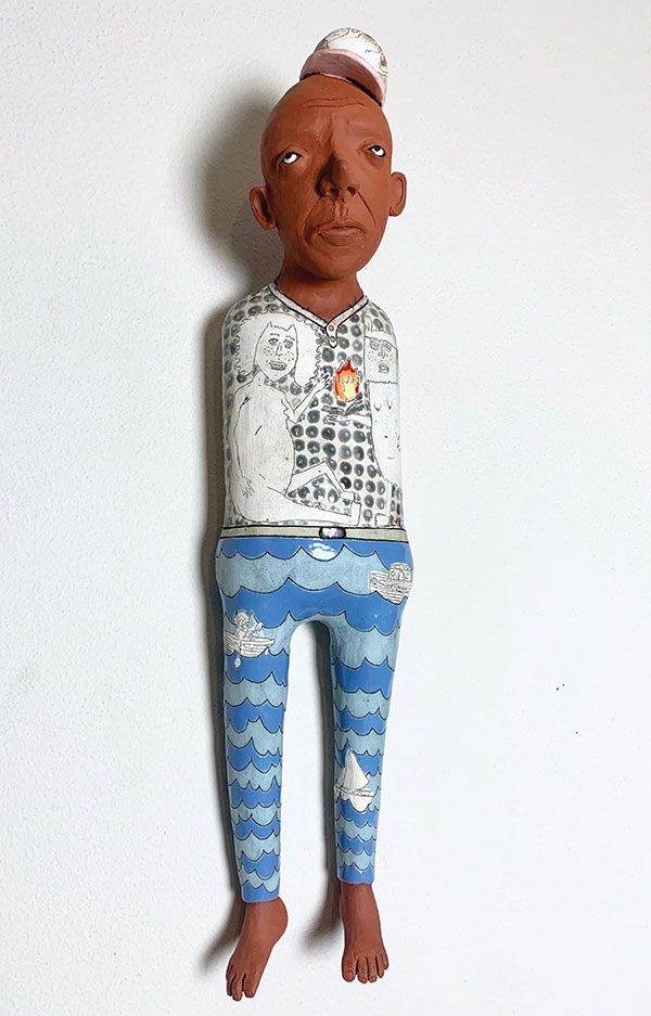 4 Lynne Hobaica and Rickie Barnett’s Is this what sailing should feel like? 20 in. (60 cm) in height, earthenware, fired to cone 1 in oxidation, 2018.