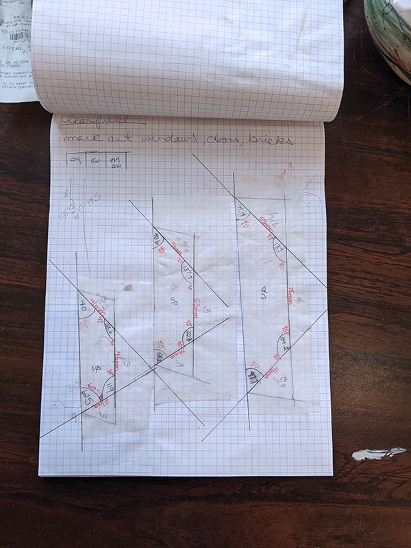 1 Footprint plans for the bay windows of 2038 W Clearfield St. The angles change for each window in two-point perspective, and they’re smaller to create an illusion.