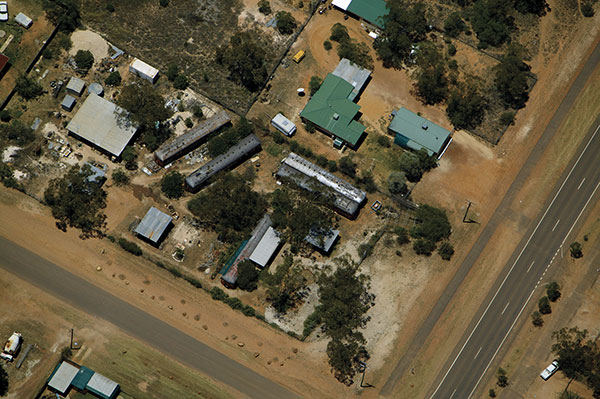 7 Overhead view of Graeme Anderson’s property. The green roof in the top right corner is the Goondee Keeping Place, an Aboriginal keeping center (housing artifacts, art, heritage, and information about local indigenous people’s history).