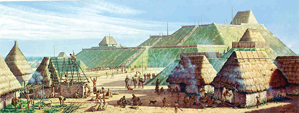 3 Painting depicting the Cahokia city center. This view is based on interpretation of archeological evidence.