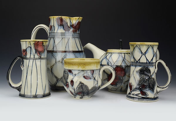 1 Assorted Winter pieces, to 10½ in. (27 cm) in height, porcelain, slip, underglaze, glaze, 2020.