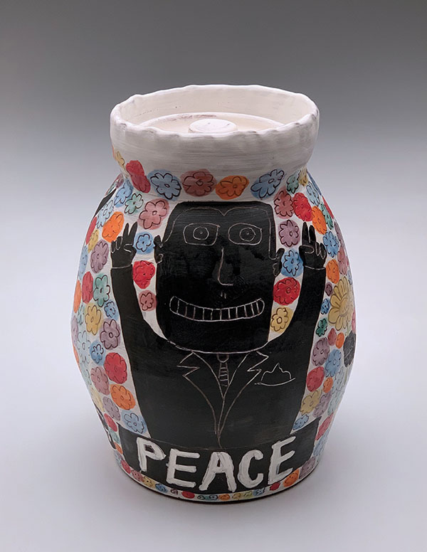 2 Peace, Love, and Understanding Jar, 12 in. (30 cm) in height, mid-range stoneware, 2020.