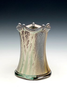 Andrew McIntyre, Scalloped ash vase, 7 in. (18 cm) in height, porcelain, wood fired and soda fired to cone 11, 2020. www.andrewmcintyreceramics.com