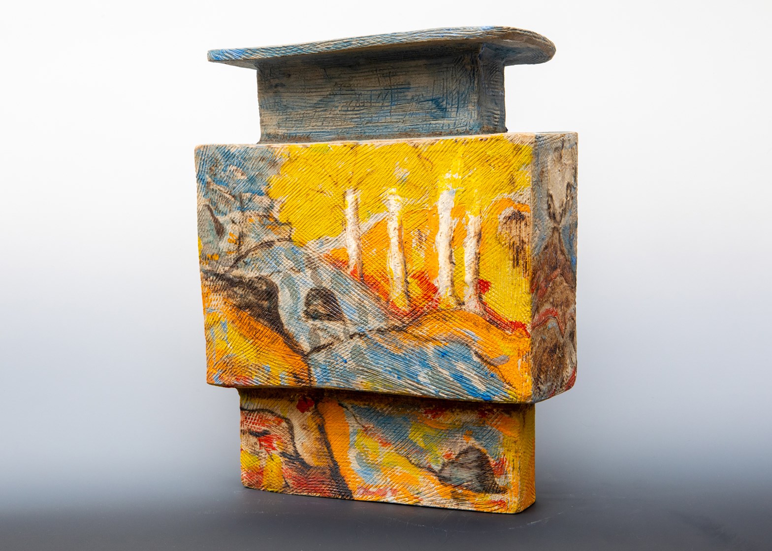 Janet Burner, Norton Simon Vase, 10 in. (25 cm) in height, stoneware, underglazes, fired to cone 10, 2019.  /ican/portfolio/burner-janet/  www.sabinopottery.com