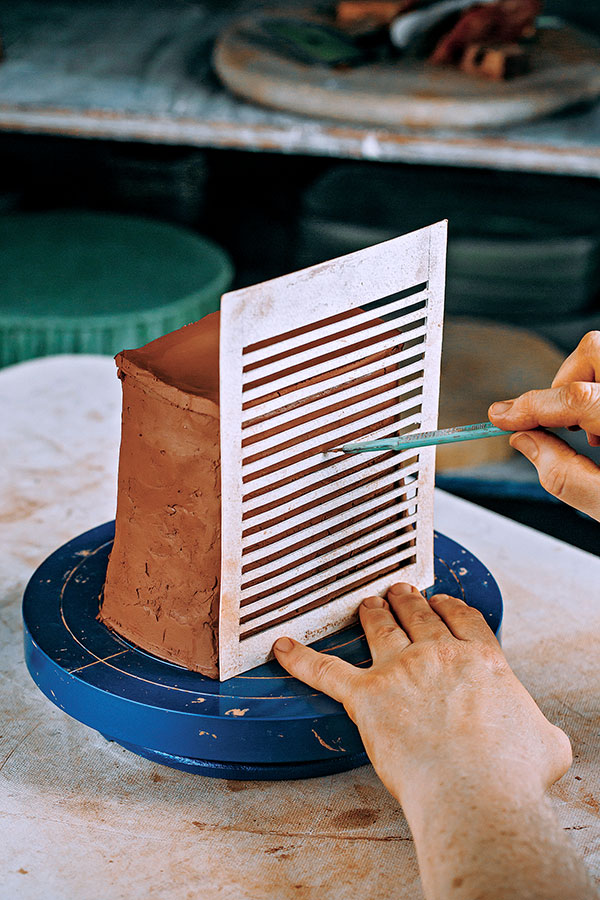 1 Create a template on durable, thick cardstock or similar. Use the template and a sharp knife to mark your piece before making any cuts into the firm clay.