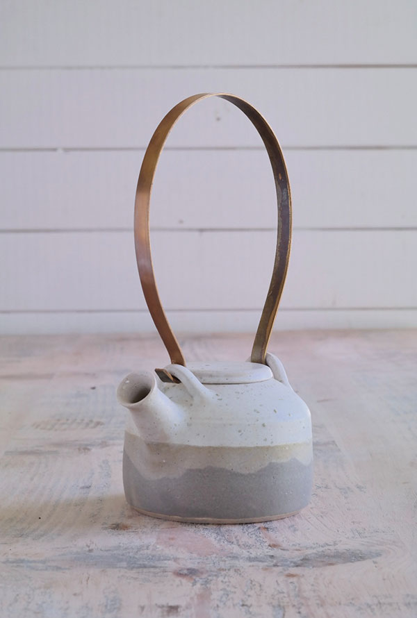  2 Kara Leigh Ford’s Sea Salt Teapot with Brass Handle, 11 in. (28 cm) in height, stoneware, 2019. 