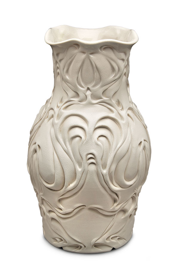 Finished fired Ivory Nouveau vase. 