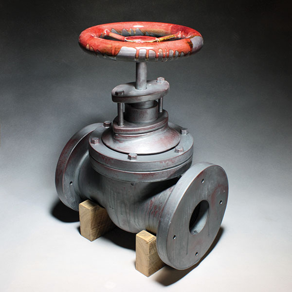 8 Michael Schwegmann’s Valve, 25 in. (64 cm) in height, porcelain, gas fired in reduction to cone 11, 2013.