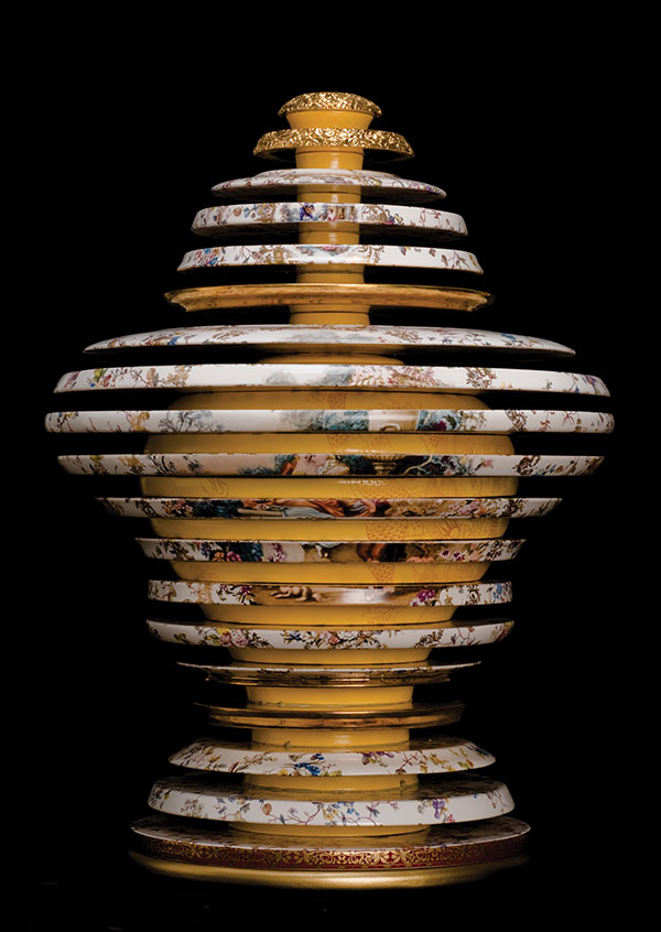 1 Rococo Qing, 17 in. (43 cm) in height, earthenware, underglaze, glaze, fired to cone 03, overglaze, fired to cone 017, 2011.