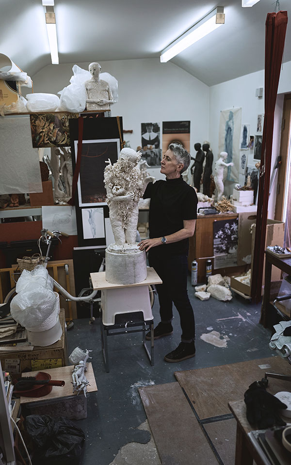 Claire Curneen working on a figurative sculpture in her studio in Cardiff, Wales. Photo: Sylvain Deleu.