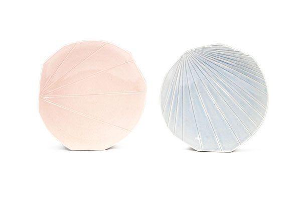 2 Courtney Michaud’s Deco Plates, 9 in. (23 cm) in diameter each, wheel-thrown porcelain, fired to cone 9 in oxidation, 2019.