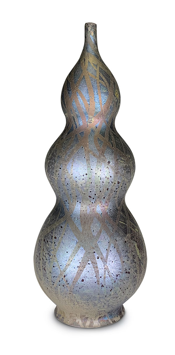 2 Brian Jensen’s luster bottle, 14 in. (36 cm) in height, stoneware, in-glaze luster, 2020.