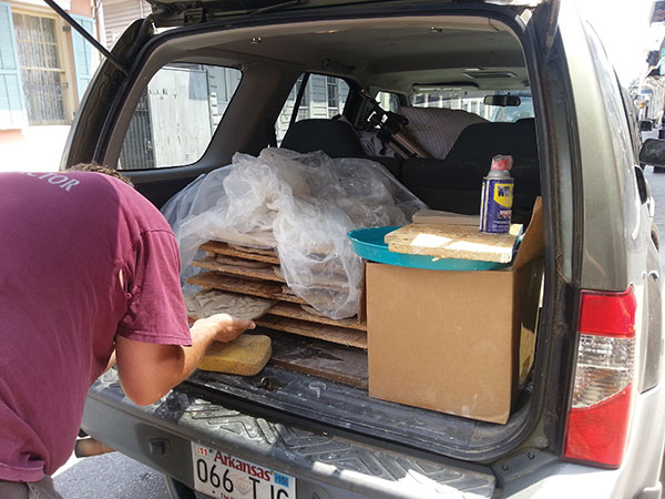 5 As pressings are made, place them in a homemade plywood rack to set up in the back of your vehicle.