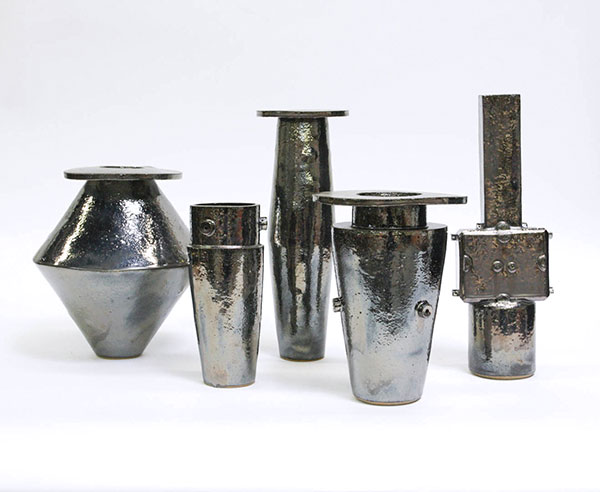 6 BZIPPY’s Tube Series in Palladium, stoneware, glaze, 2020.