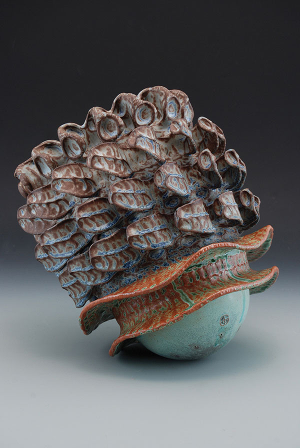 1 Paul Briggs’ Anemone (tentacle-double cuttle), 12 in. (30 cm) in height, ceramic, 2014.