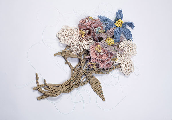 2 Casey Whittier’s Half of Living is Mourning, 24 in. (61 cm) in length, earthenware, fishing line.