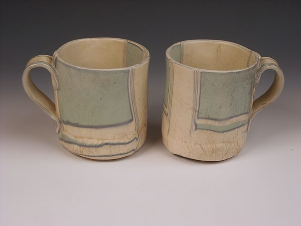 Mug pair, 3½ in. (9 cm) in height, made from one flipped slab, 2020.