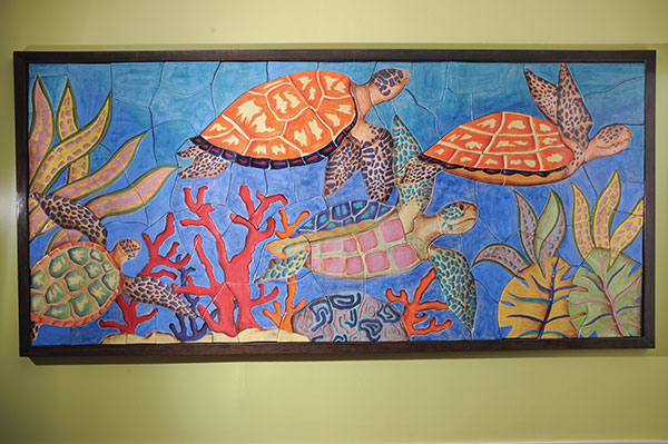 1 Eleuthera Autumn Turtle, 7 ft. (2.1 m) in length, low-fired stoneware, glazes, 2012. Photo: Jim LaRoda.