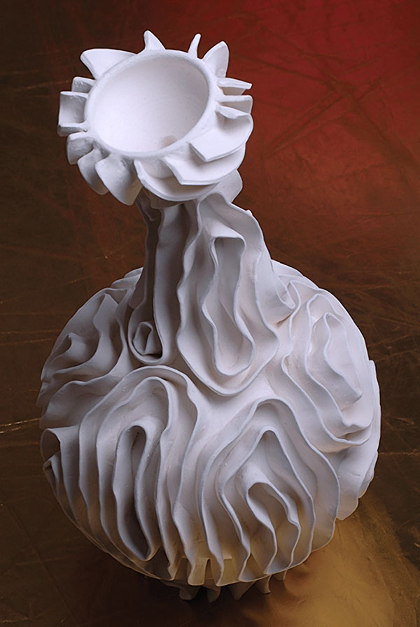 3 Rippled Goddess, 18 in. (46 cm) in height, low-fired stoneware, glazes, 2010. Photo: Neko Meicholas.