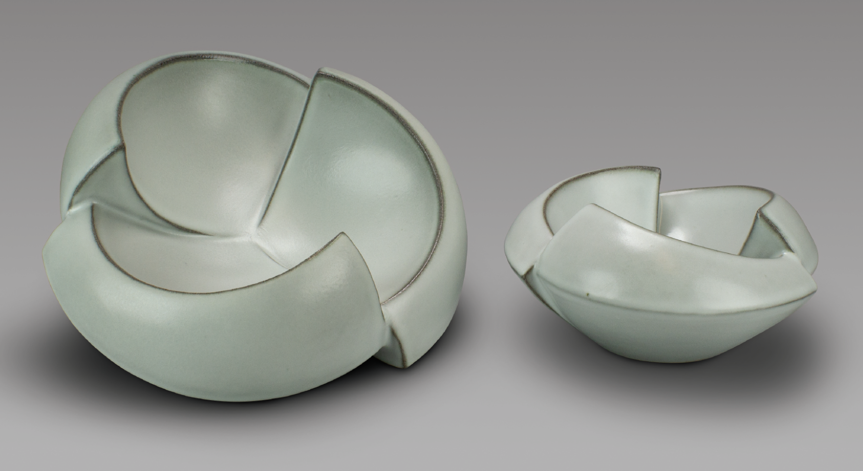 Three Point Bowls, to 10 in. (25 cm) in diameter, soda-fired stoneware, glaze.