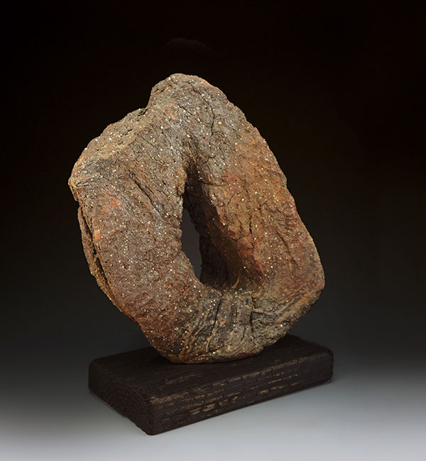 Untitled III, 14 in. (36 cm) in height, handbuilt, iron-rich stoneware, wood fired to cone 8, reduction cooled, 2018.