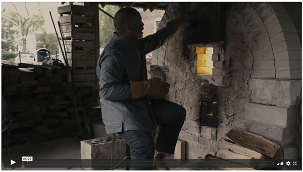 9 Video still of Theaster Gates at his studio as he prepared for his exhibition at Gagosian Gallery, New York, this past fall, 2020. Artwork copyright Theaster Gates. Video copyright Chris Strong. Video editing and postproduction: Parallax Postproduction.