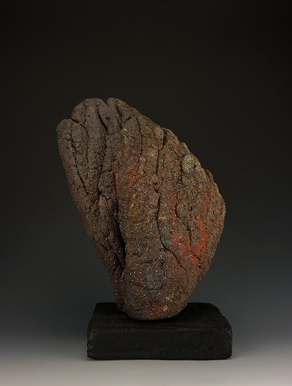 8 Untitled VI, 10 in. (25 cm) in height, handbuilt, iron-rich stoneware, wood fired to cone 6, reduction cooled, 2020.
