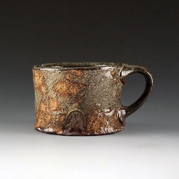 6 Mug, 4 in. (10 cm) in width, wheel-thrown, iron-rich stoneware, kaolin slip, gas reduction fired to cone 7, 2020.