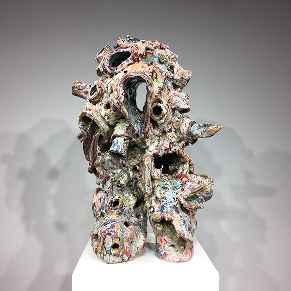 3 Untitled (In Form Series Number 4, Ganesha/Hugo/Diver Down), 34 in. (86 cm) in height, glazed semi-vitreous ceramic, fired in oxidation to cone 10, 2018.
