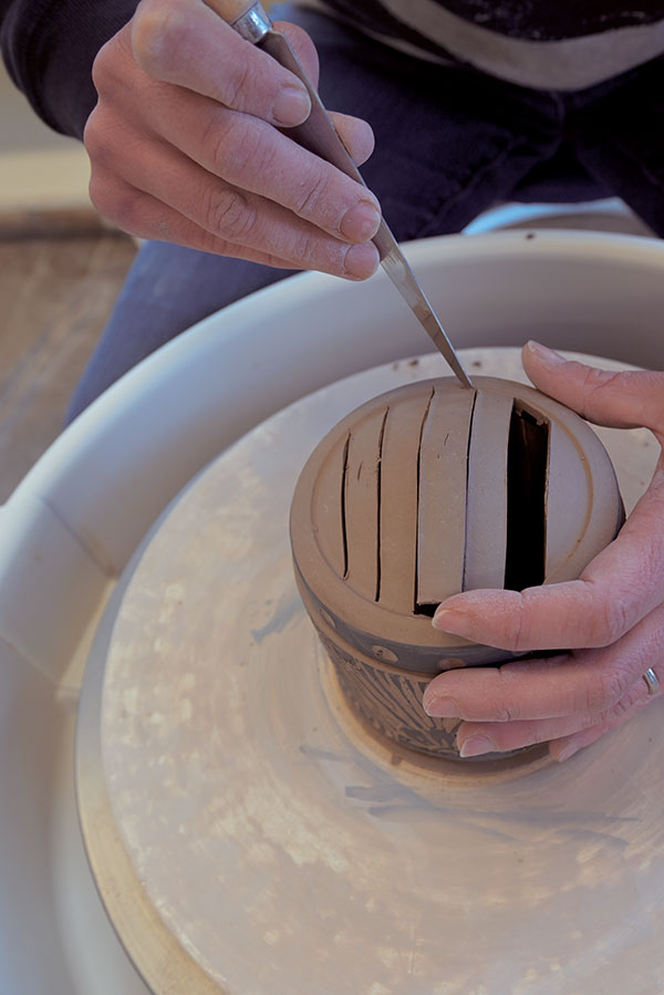 14 Measure and cut strips of clay out of the top of the lid.