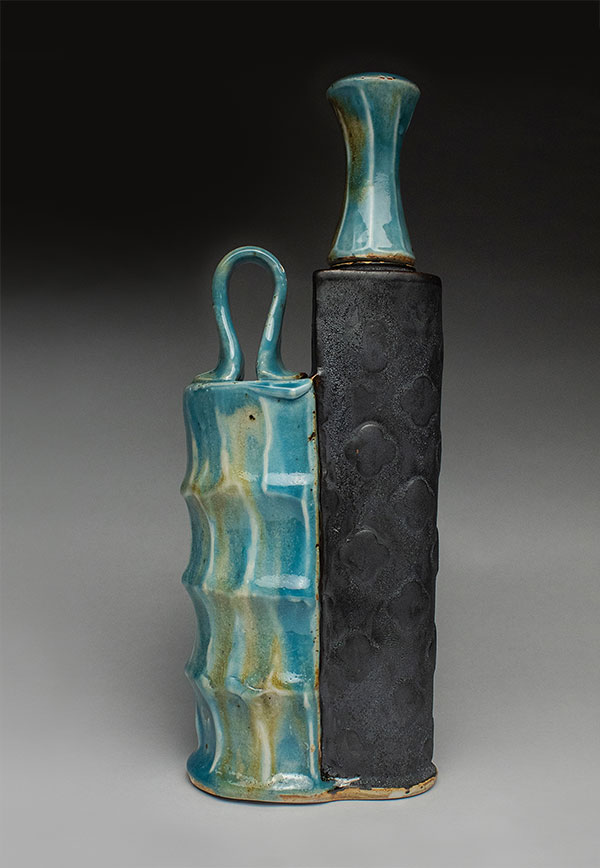 2 Large flask, 14 in. (36 cm) in height, wheel-thrown and slab-built ceramic, fired to cone 10 in reduction, 2020.