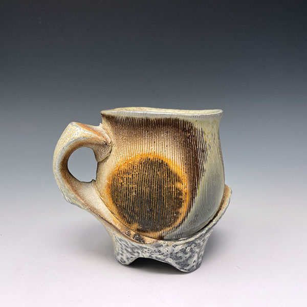 1 Mug, 4¾ in. (12 cm) in width, wheel-thrown and handbuilt porcelain, wood fired to cone 10, 2020.