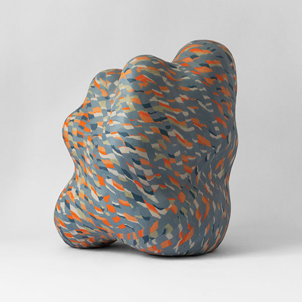 2 Untitled (Form in Blue Twill Weave), 17 in. (43 cm) in height, colored porcelain, fired to cone 6 in oxidation, 2021.