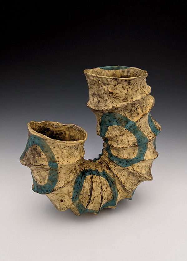 1 Ochre Yellow Vase, 10¾ in. (27 cm) in height, stoneware, terra sigillata, glaze, borax wash, fired to cone 4 in oxidation, 2021.