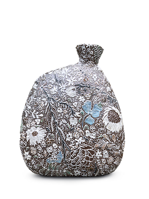 2 Flat Florals Vase, 18 in. (46 cm) in height, stoneware, glaze, soda/salt fired to cone 10, 2020.