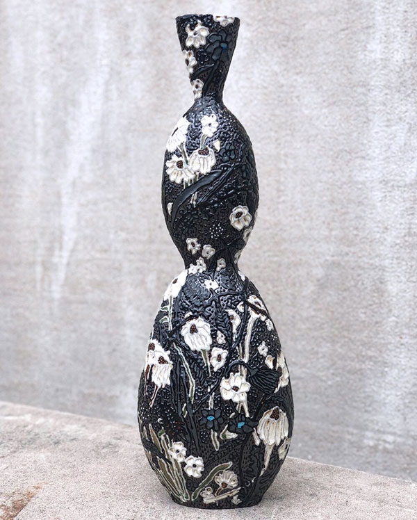 1 Darker Florals Vase, 25 in. (64 cm) in height, stoneware, glaze, soda/salt fired to cone 10, 2020.