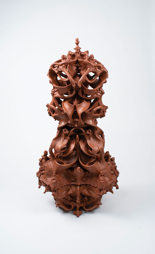 2 Frame Composition XVIII, 3 ft. 3 in. (1 m) in height, terra cotta, terra sigillata, fired to cone 01 in oxidation, 2020.