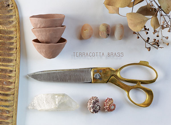 1 Terracotta Brass, an example of a mood board created with inspiration from the current terra-cotta design trend.