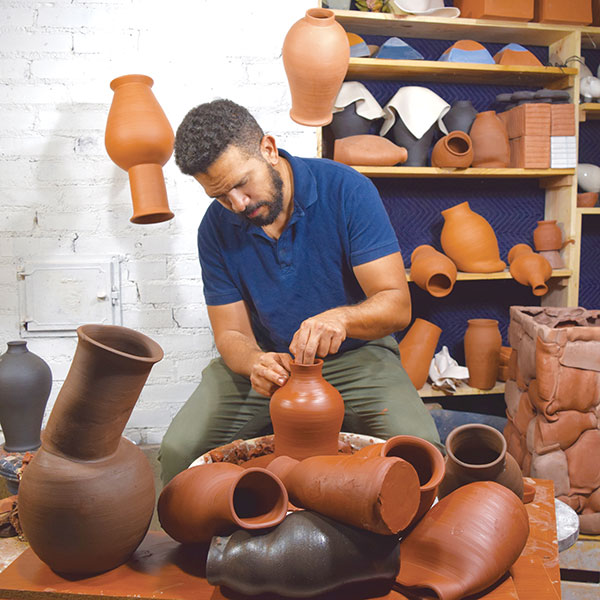 9 Wayne Perry’s Sorting Out the Chaos, studio process shot in preparation for the “Melting Point: Movements in Contemporary Clay” biennial.