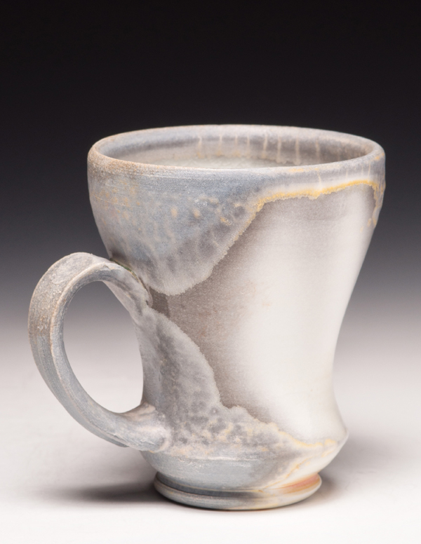 5 Mark Goertzen’s mug, 4 in. (10 cm) in height, porcelain, wood fired to cone 12, 2015.