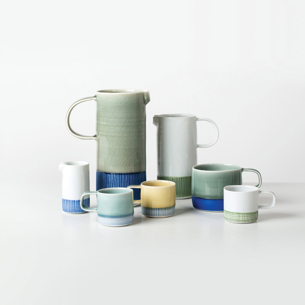 1 Derek Wilson’s tableware, porcelain with celadon glaze, 2015. Photo: Sophie Mutevelian.