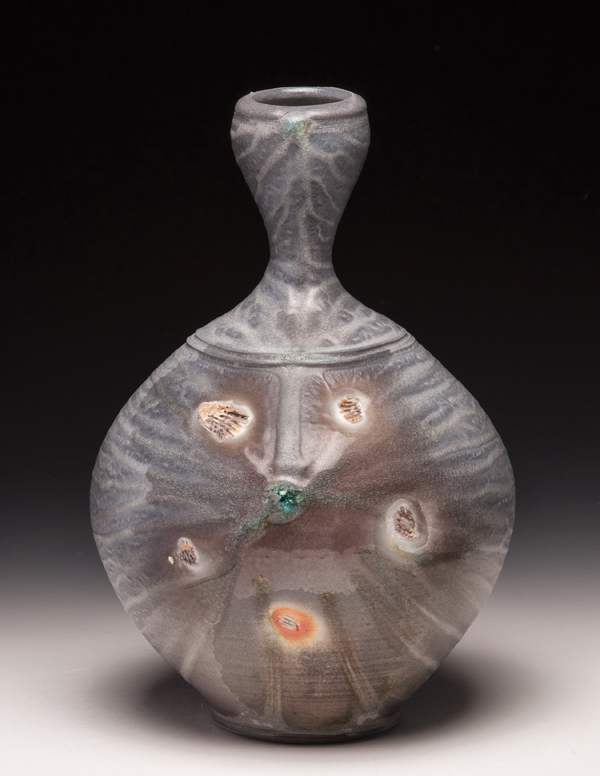 4 Mark Goertzen’s bottle, 11 in. (28 cm) in height, white stoneware, wood fired to cone 12, 2015.