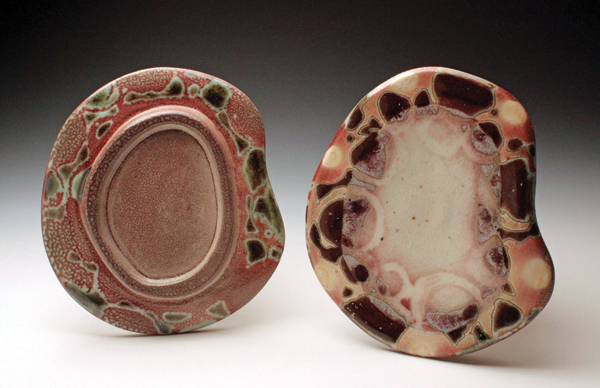 2 Plates, to 7 in. (18 cm) in length, porcelain, Bray Shino and Oxidation Celadon glazes, 2015.