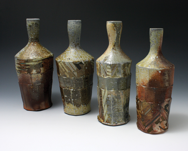 2 Dazzle bottle set, 8½ in. (22 cm) in height, woodfired stoneware, 2016. 