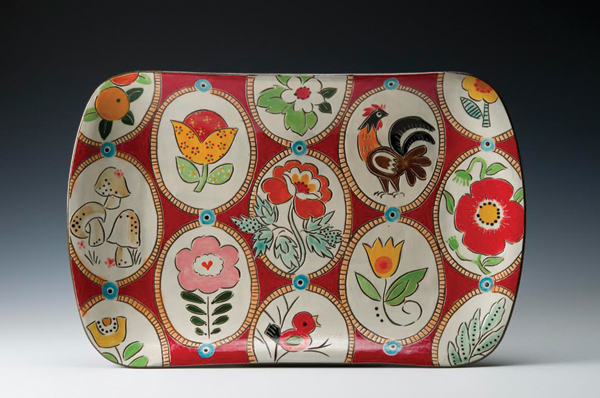  2 Colleen McCall’s Sampler Tray, hand-painted stoneware, porcelain slip, underglaze, glaze.