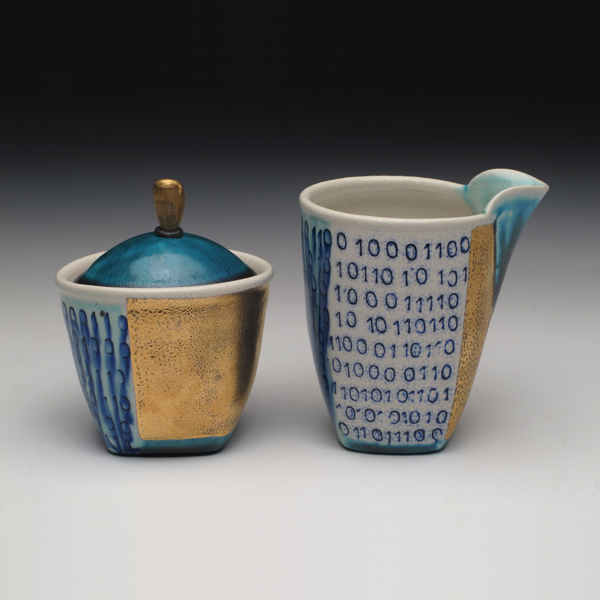 Cream and sugar set with numbers from the “Still Life/Talking” exhibition, 2014.