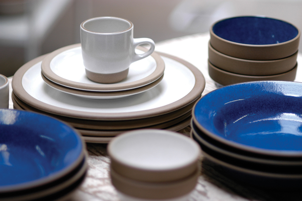 Rim Collection: stoneware, moonstone blue and opaque white glazes. Photo: Heath Ceramics