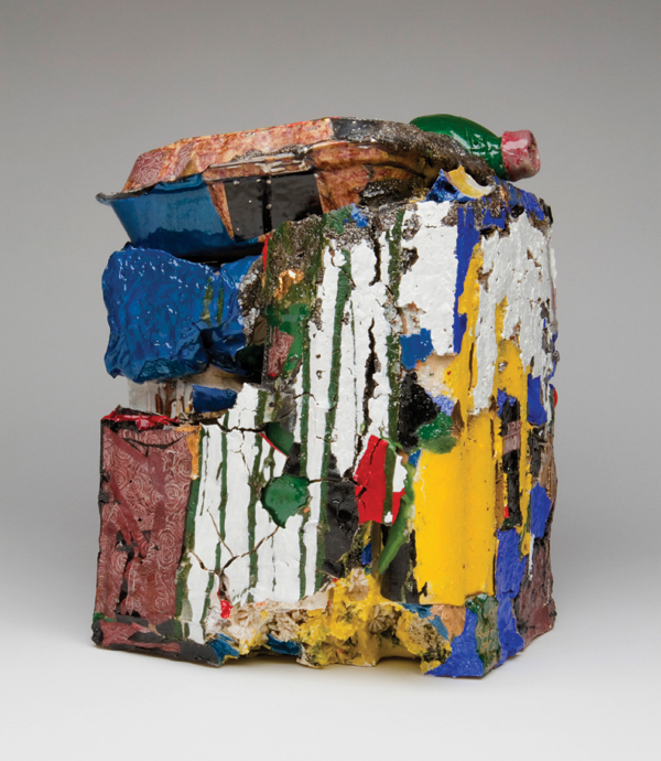 2 Kahlil Irving’s Collaged Mass, 10½ in. (27 cm) in height, clay, glaze, decals, china paint, luster, 2014.